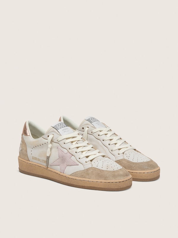 Golden Goose - Ball Star with pink suede star and silver glitter edges and rose gold heel tab in 