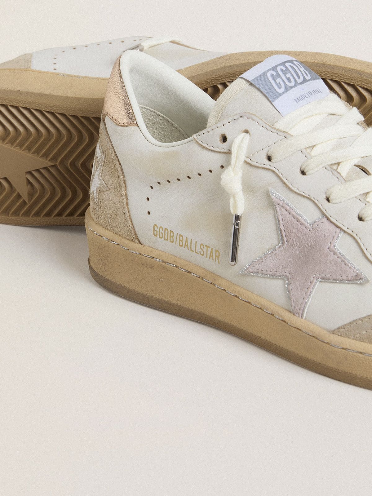 Golden Goose - Ball Star with pink suede star and silver glitter edges and rose gold heel tab  in 