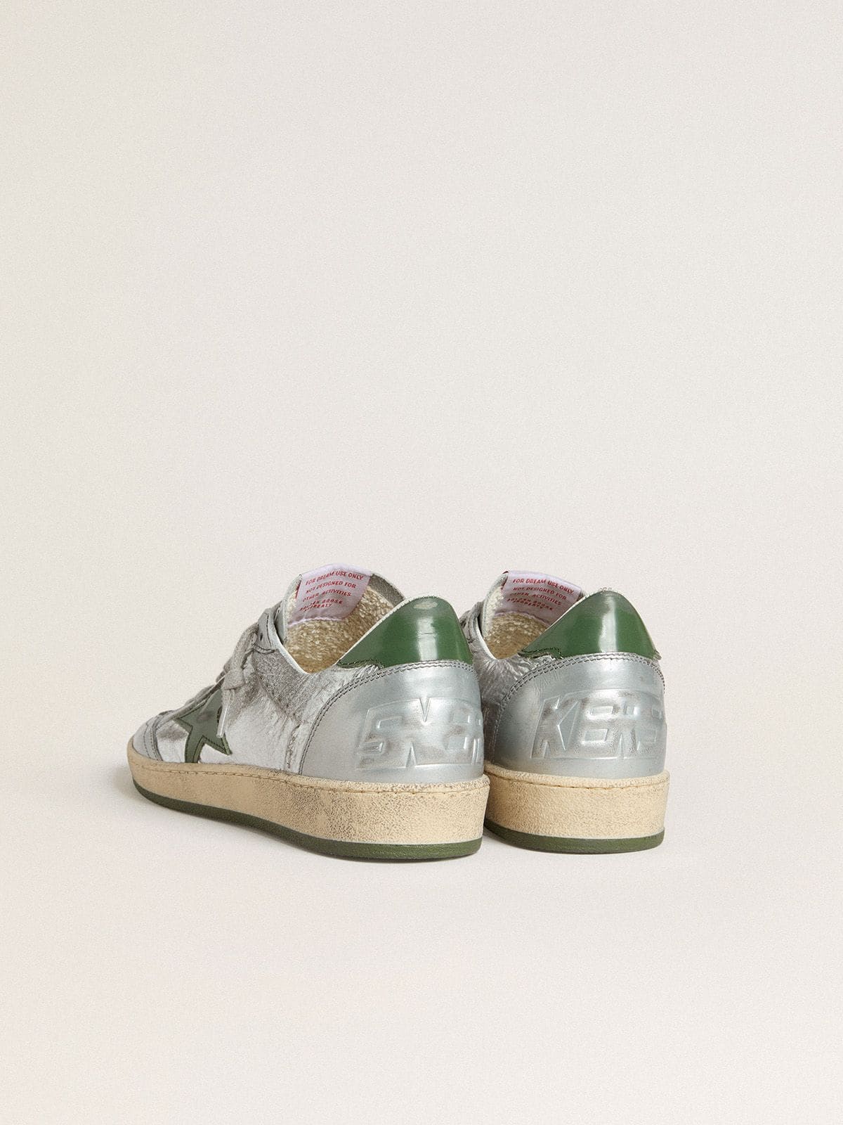 Golden Goose - Ball Star de Mujer de nailon plateado con estrella y refuerzo del talón de piel verde in 