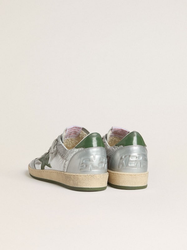 Golden Goose - Women's Ball Star in silver nylon with green leather star and heel tab in 