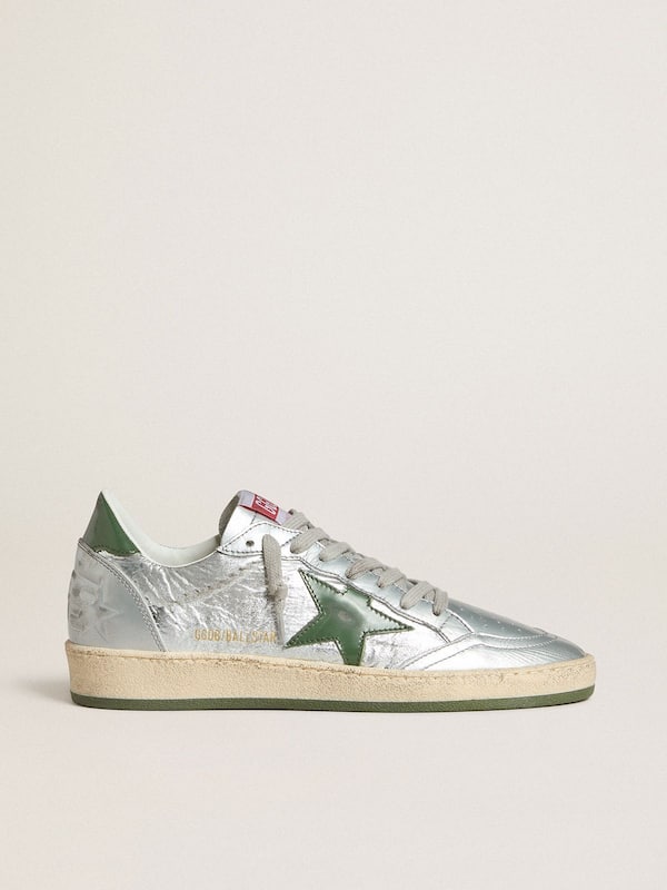 Golden Goose - Women's Ball Star in silver nylon with green leather star and heel tab in 