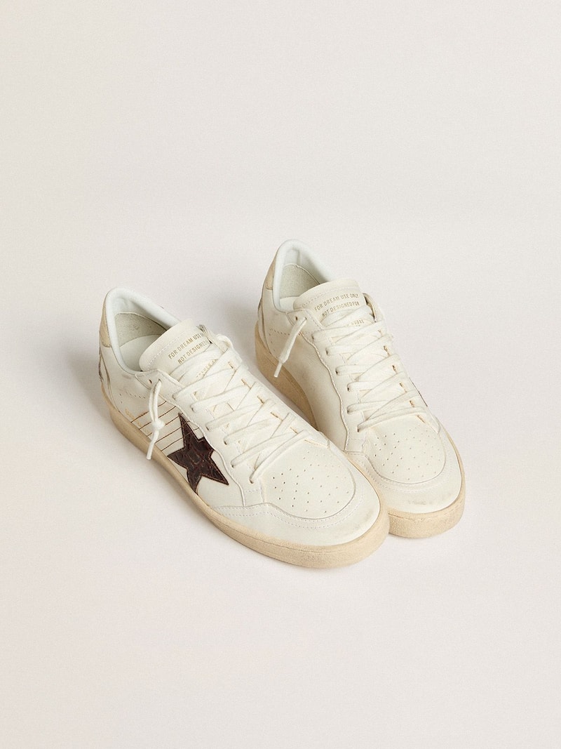 Golden Goose - Ball Star avec &eacute;toile en cuir bordeaux &agrave; imprim&eacute; croco et contrefort dor&eacute; in 