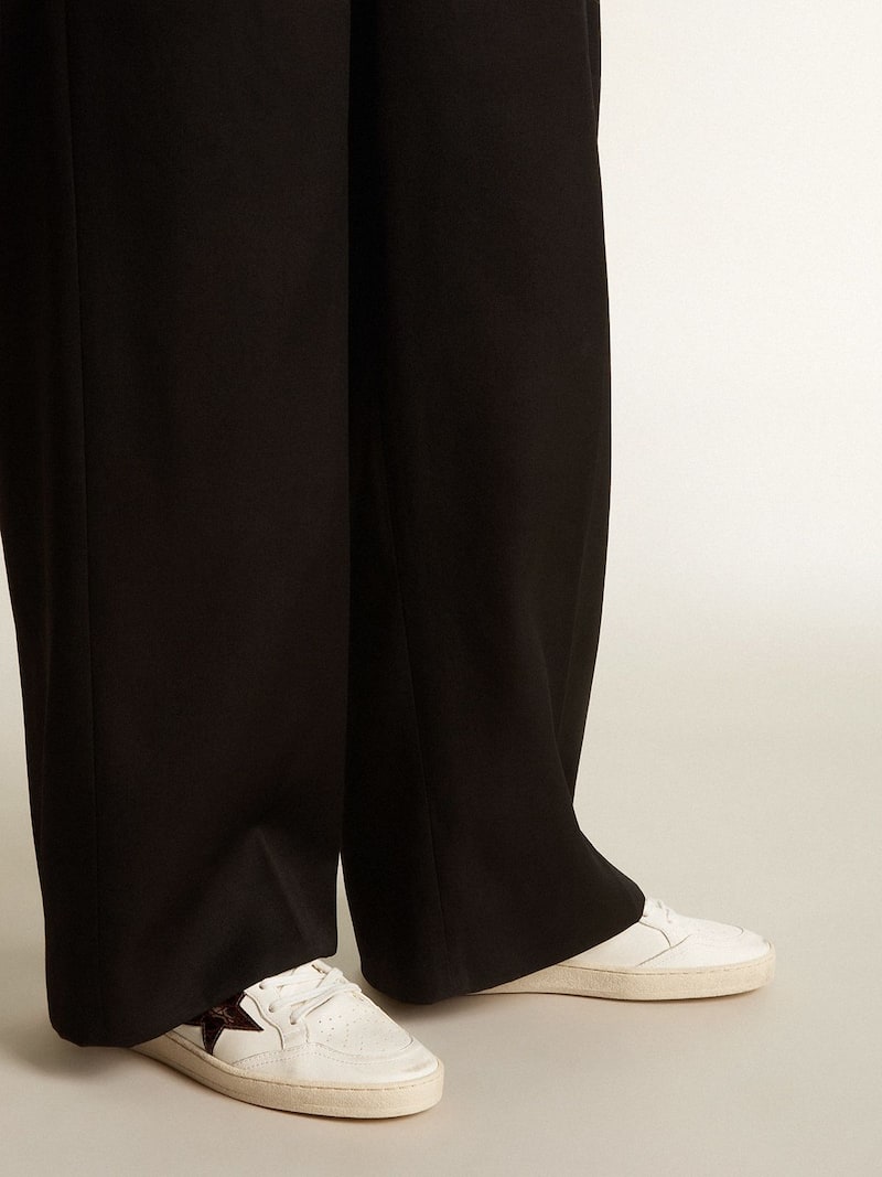 Golden Goose - Ball Star avec &eacute;toile en cuir bordeaux &agrave; imprim&eacute; croco et contrefort dor&eacute; in 