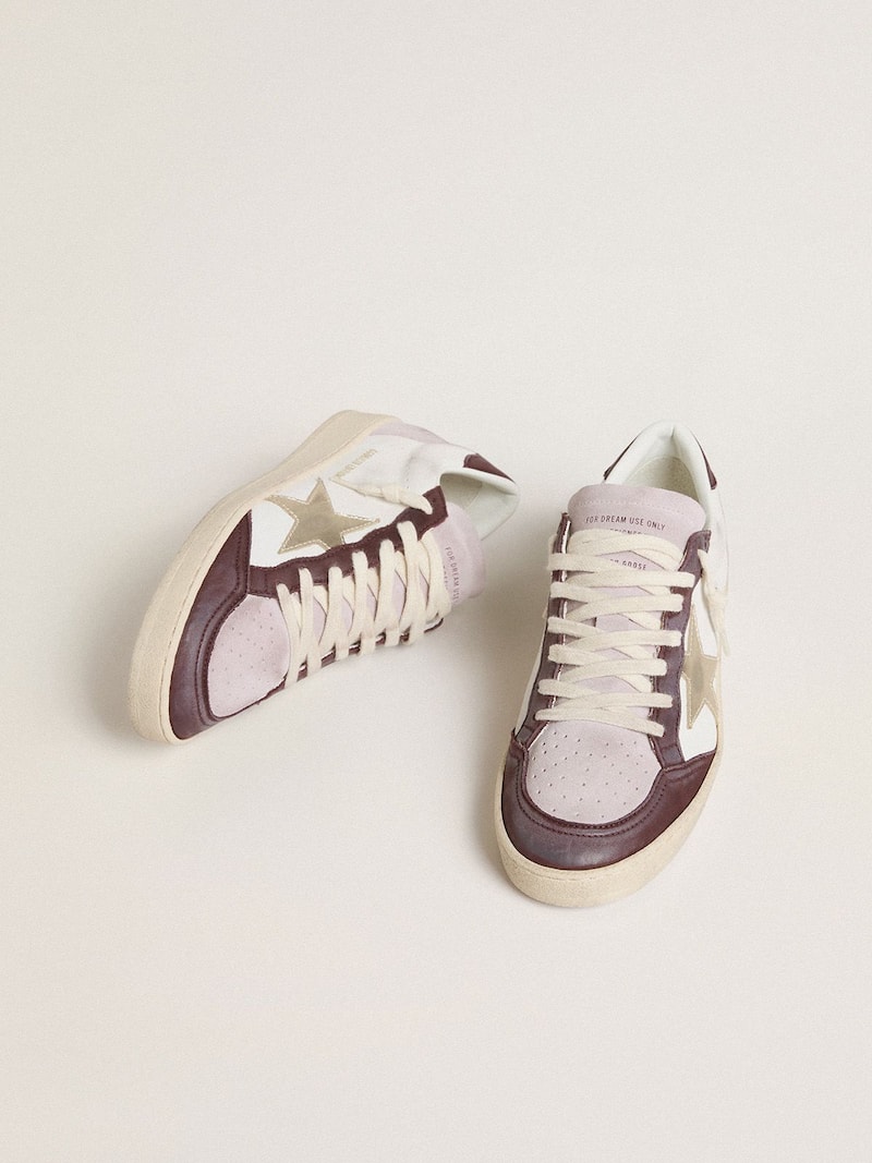 Golden Goose - Damen Ball Star LTD aus Nappa mit platinfarbenem Stern aus Metallic-Leder und Ferse aus bordeauxfarbenem Nubuk in 