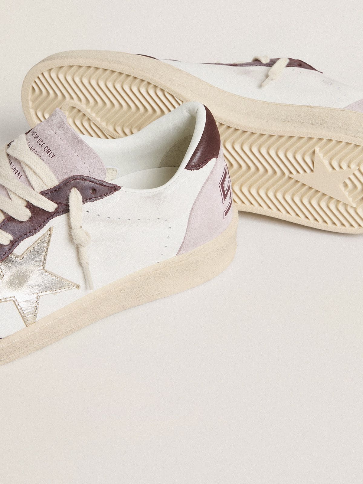 Golden Goose - Women's Ball Star LTD in nappa with platinum foiled leather star and burgundy nubuck leather heel tab in 