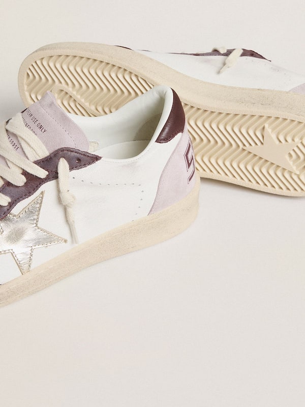 Golden Goose - Women's Ball Star LTD in nappa with platinum foiled leather star and burgundy nubuck leather heel tab in 