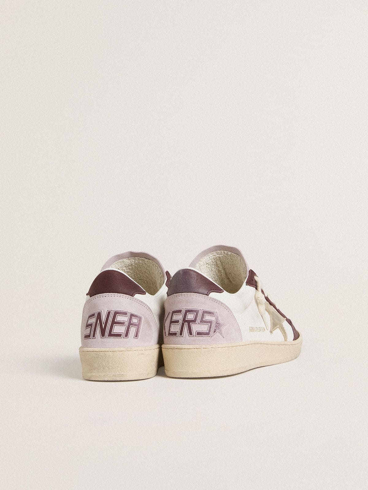 Golden Goose - Women's Ball Star LTD in nappa with platinum foiled leather star and burgundy nubuck leather heel tab in 