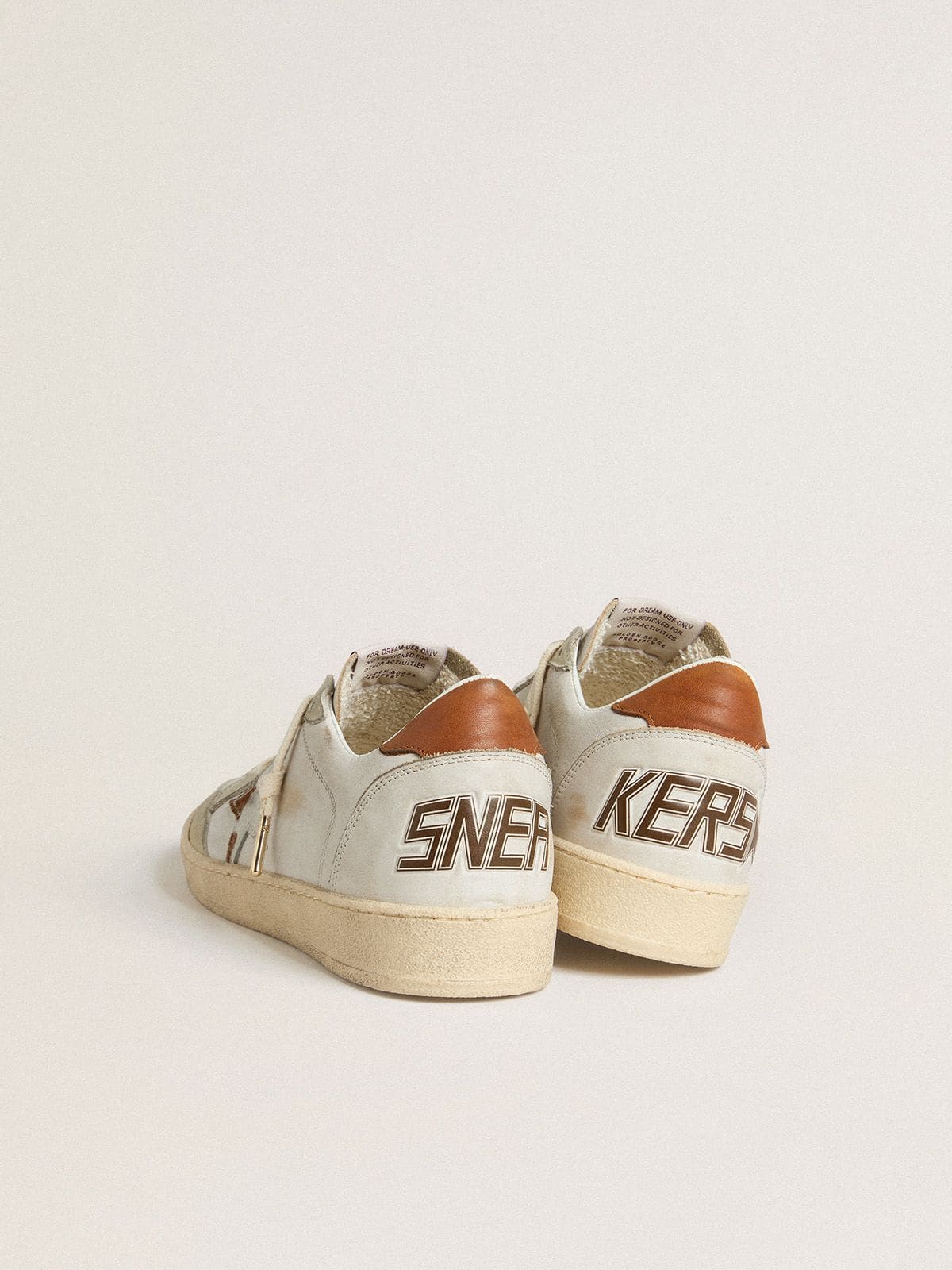 Golden Goose - Ball Star con stella in cavallino maculata e talloncino in pelle color tabacco in 