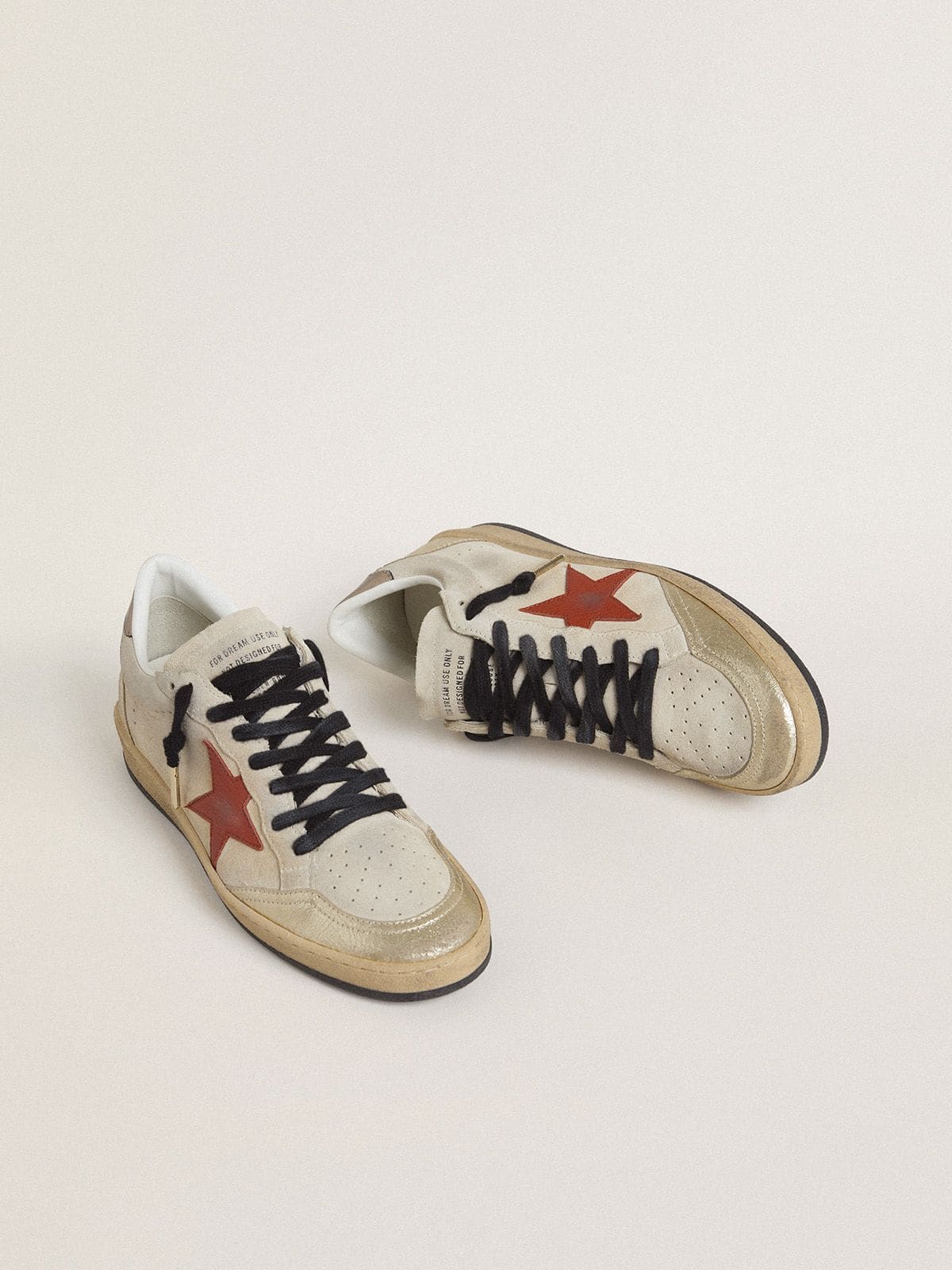Golden Goose - Ball Star in beige suede with red leather star and metallic bronze foiled leather heel tab in 