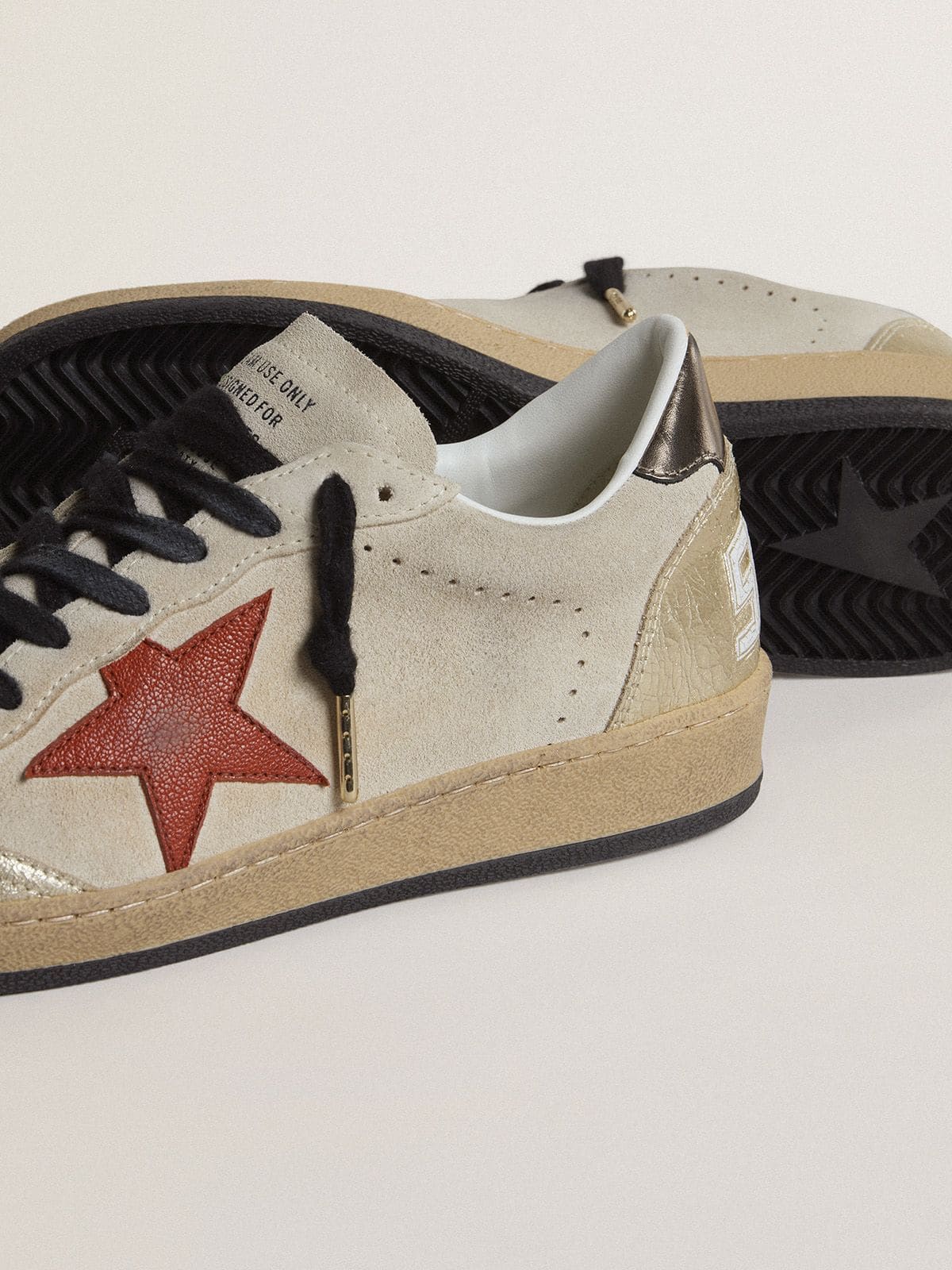Golden Goose - Ball Star in beige suede with red leather star and metallic bronze foiled leather heel tab in 