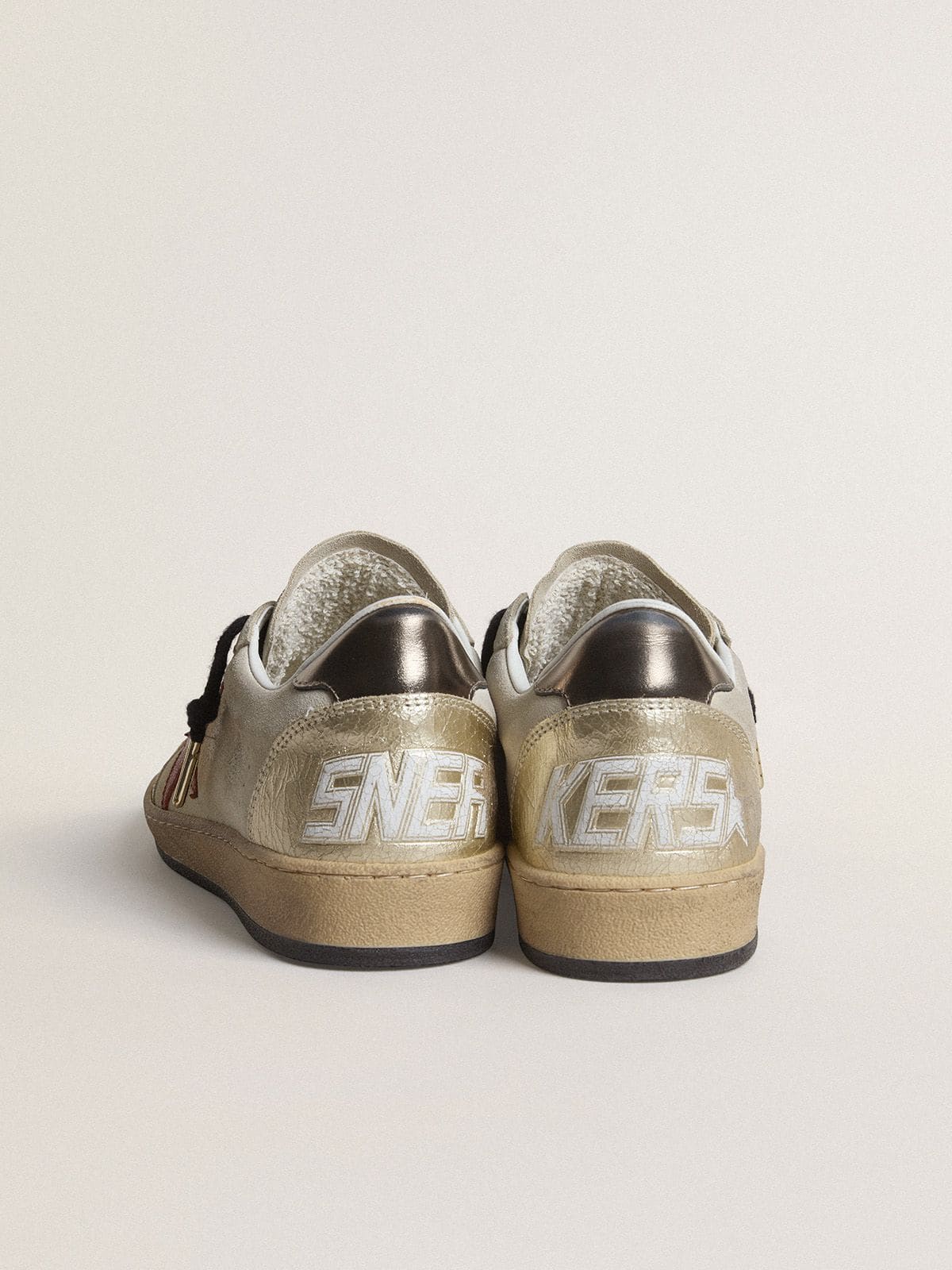 Golden Goose - Ball Star in beige suede with red leather star and metallic bronze foiled leather heel tab in 