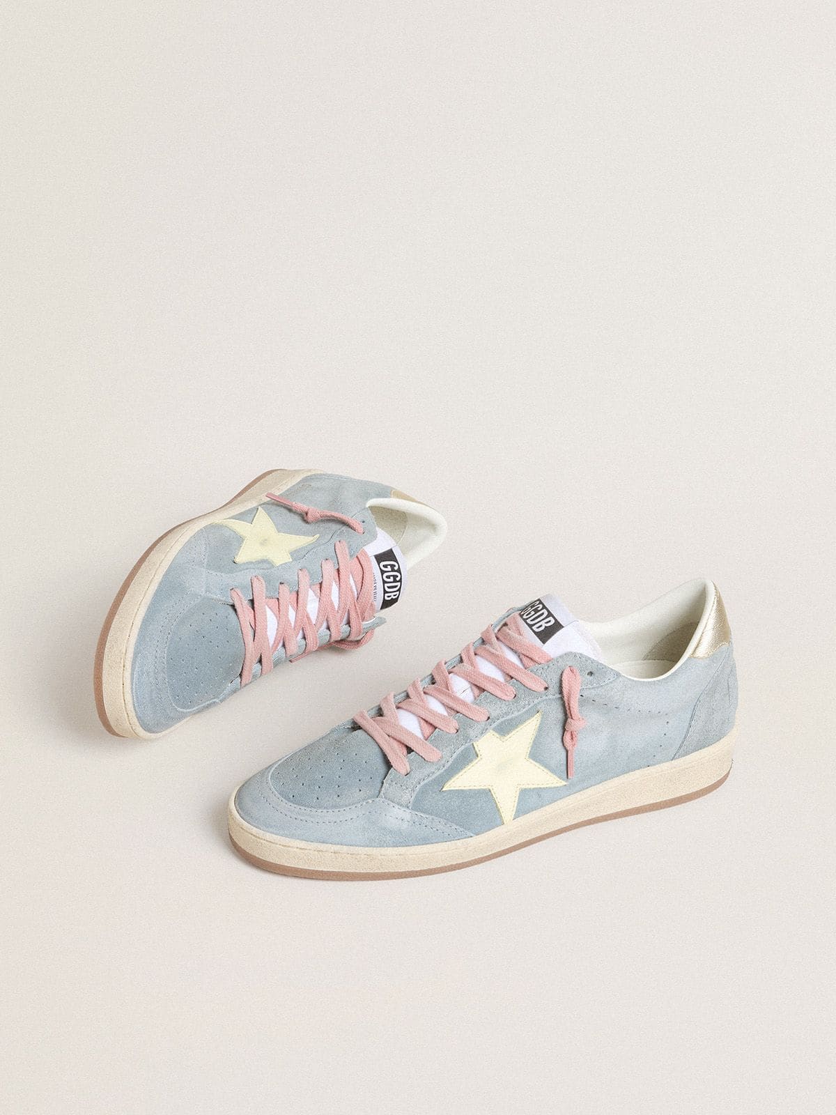 Golden Goose - Women's Ball Star in powder-blue suede with cream-colored leather star in 