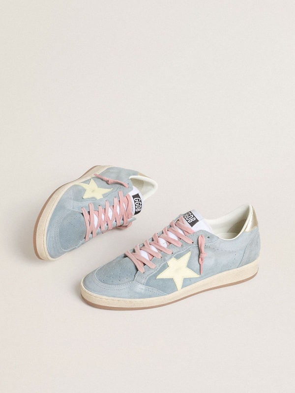 Golden Goose - Women's Ball Star in powder-blue suede with cream-colored leather star in 