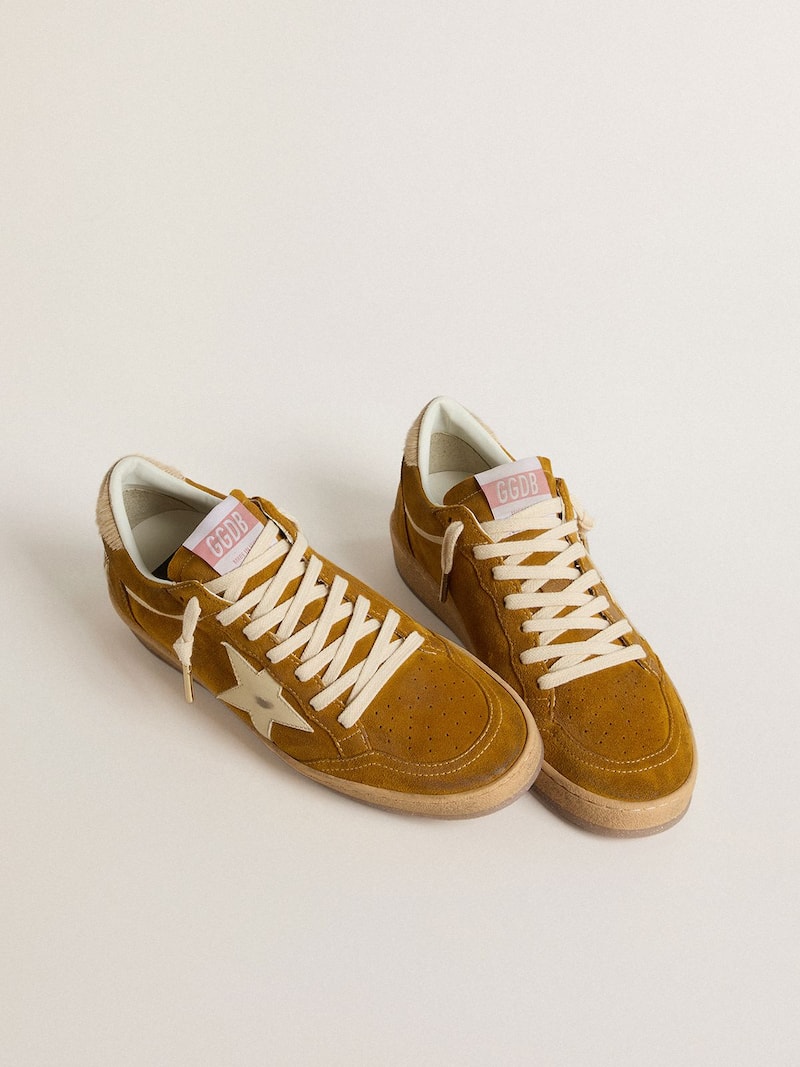 Golden Goose - Women's Ball Star in suede with beige leather star and pony skin heel tab in 