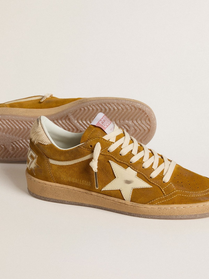 Golden Goose - Women's Ball Star in suede with beige leather star and pony skin heel tab in 