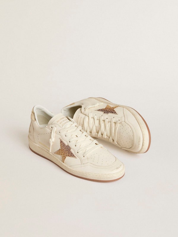 Golden Goose - Women’s Ball Star in white leather with crystal star and metallic heel tab in 