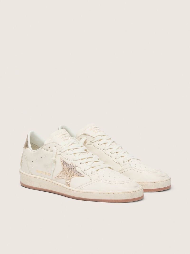 Golden Goose - Women&rsquo;s Ball Star in white leather with crystal star and metallic heel tab in 