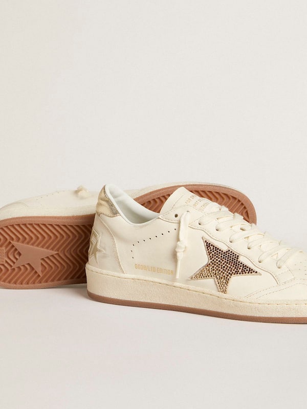 Golden Goose - Women’s Ball Star in white leather with crystal star and metallic heel tab in 