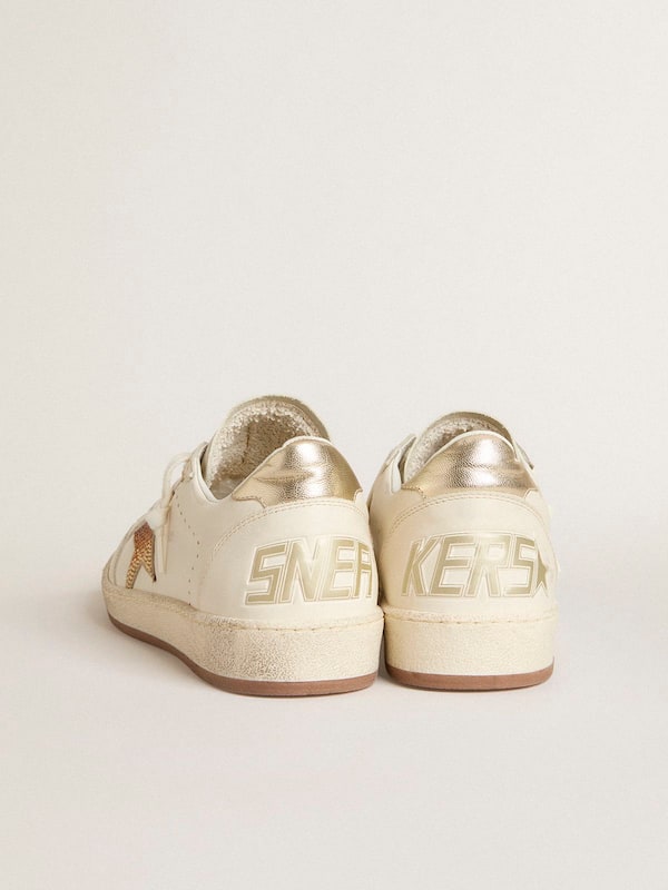 Golden Goose - Women’s Ball Star in white leather with crystal star and metallic heel tab in 