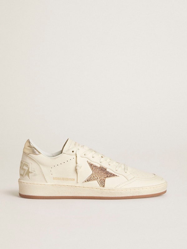 Golden Goose - Women’s Ball Star in white leather with crystal star and metallic heel tab in 