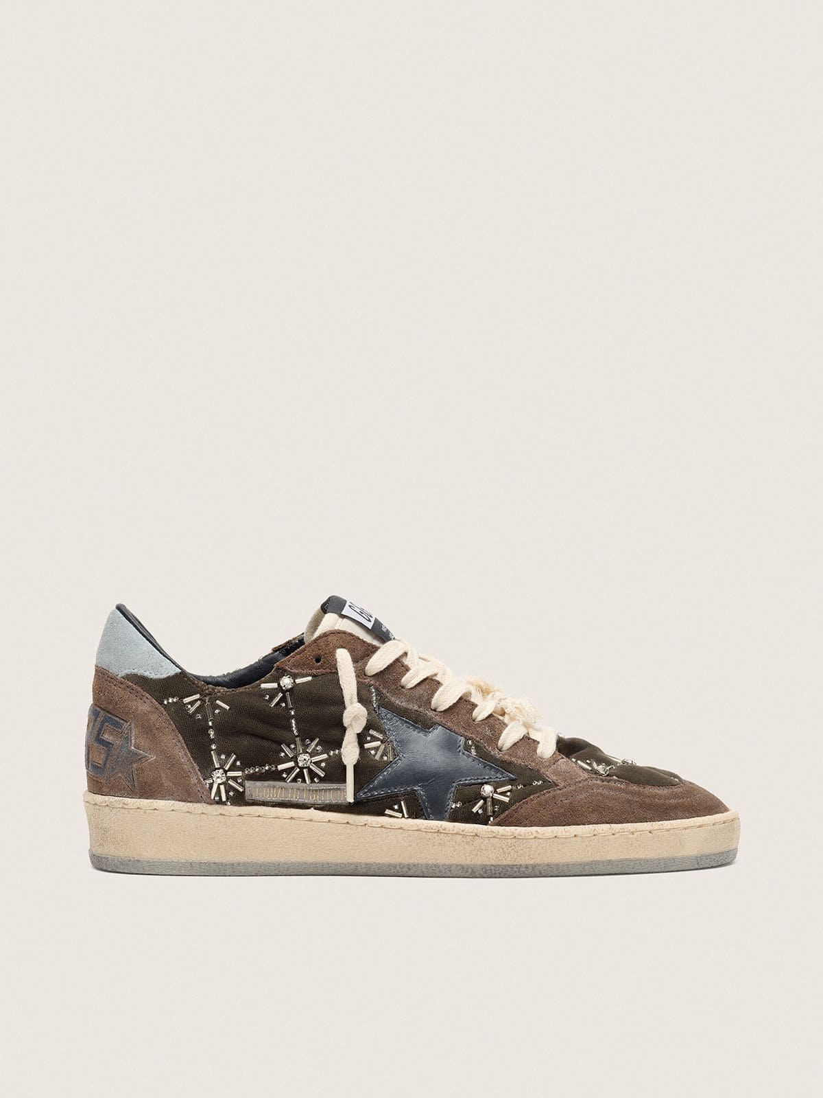 Golden Goose - Ball Star Donna LAB in velluto matelass&eacute; marrone con strass e stella in pelle nera in 