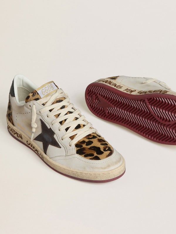Golden Goose - Women's Ball Star with brown leather star and leopard-print pony skin tongue in 
