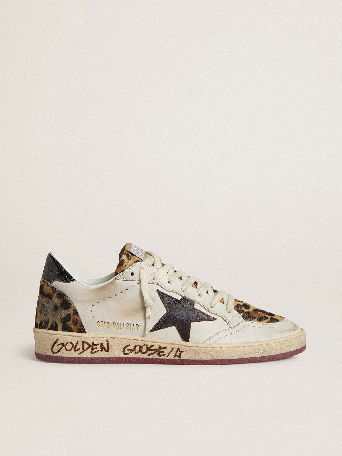 Golden Goose - Women's Ball Star with brown leather star and leopard-print pony skin tongue in 
