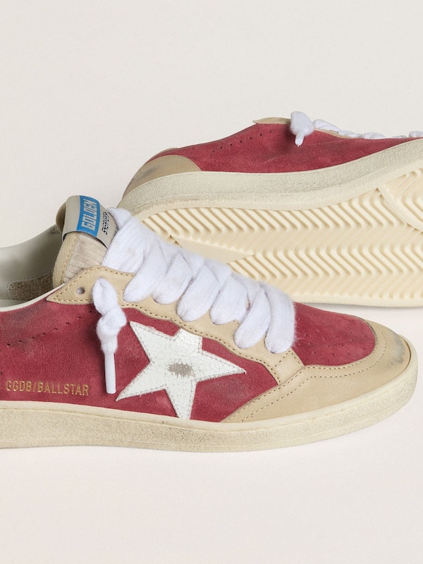 Women's Ball Star in red suede with white crackle suede star and platinum leather heel tab