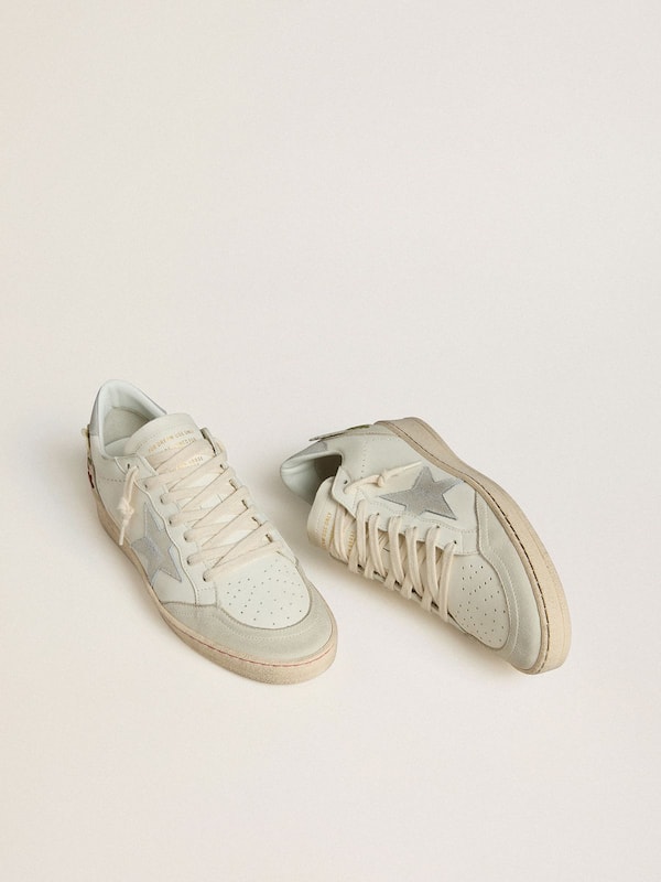 Women&rsquo;s Ball Star in leather with platinum suede star and multicolor floral embroidery