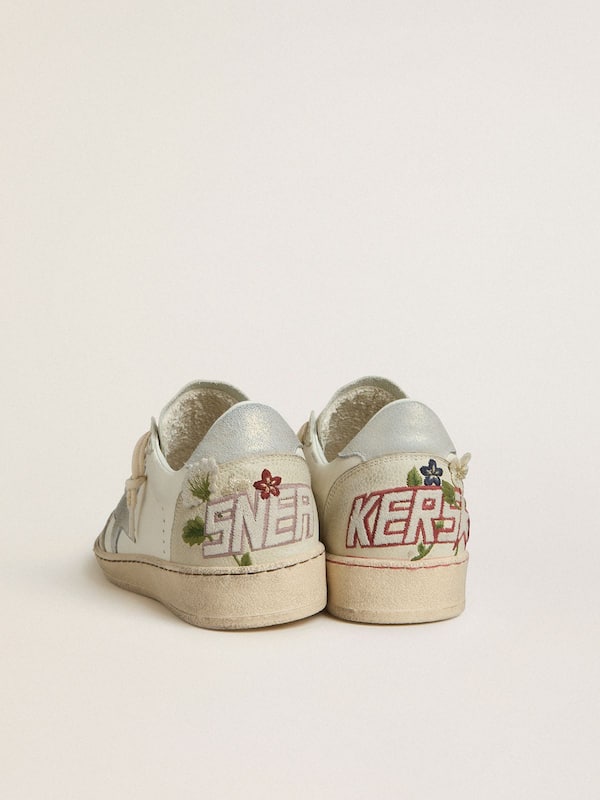 Golden Goose - Women&rsquo;s Ball Star in leather with platinum suede star and multicolor floral embroidery in 