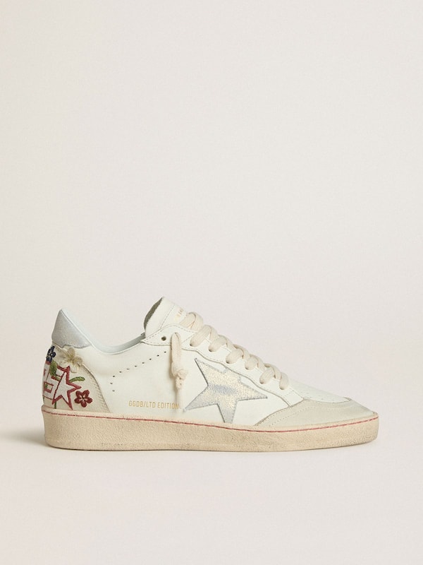 Golden Goose - Women&rsquo;s Ball Star in leather with platinum suede star and multicolor floral embroidery in 