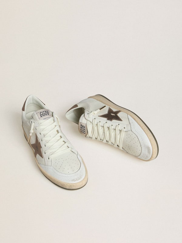 Golden Goose - Women's Ball Star in white nappa leather with bronze-colored laminated leather star and heel tab in 