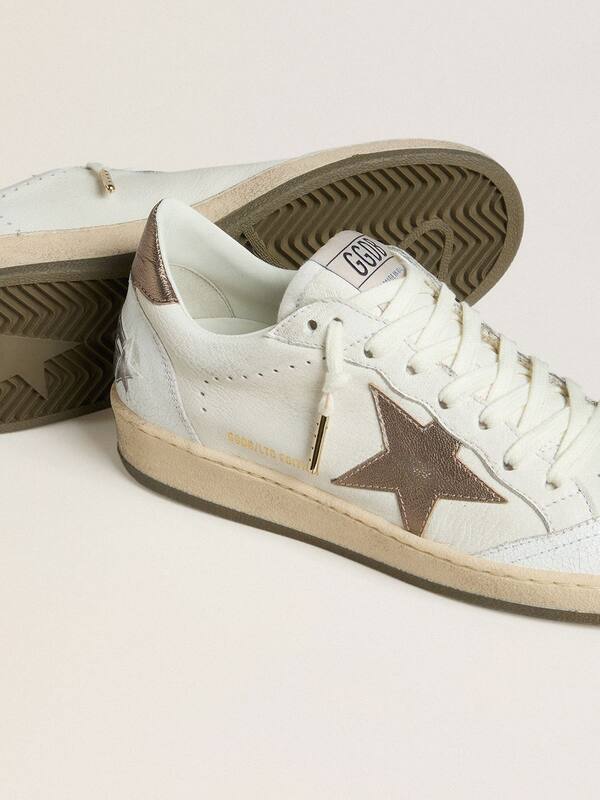 Golden Goose - Women's Ball Star in white nappa leather with bronze-colored laminated leather star and heel tab in 