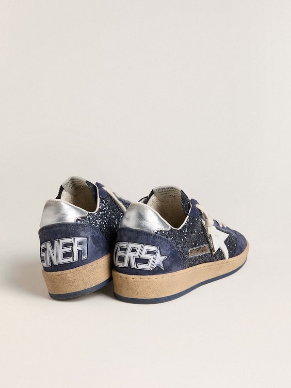 Golden Goose - Women's Ball Star LTD in blue glitter with leather star and metallic leather heel tab in 