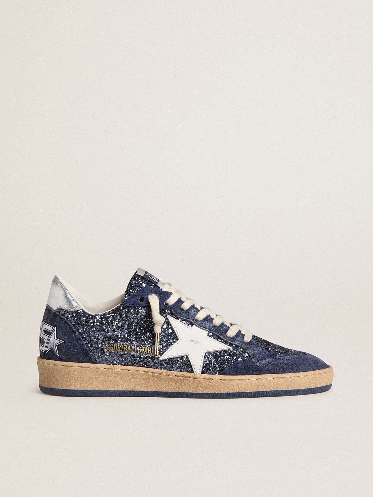 Golden Goose - Ball Star LTD pour femme à paillettes bleues avec étoile en cuir et contrefort en cuir lamé in 