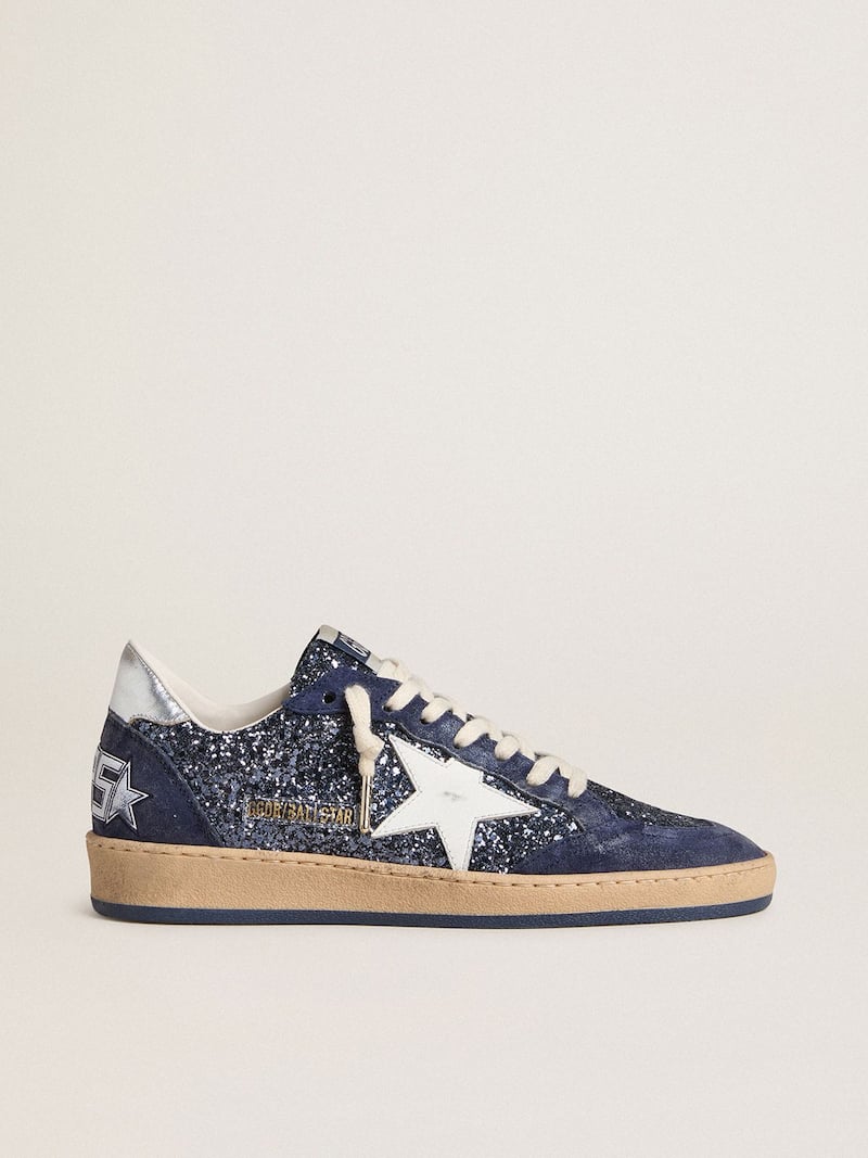 Ball Star Donna LTD in glitter blu con stella in pelle e talloncino in pelle laminata