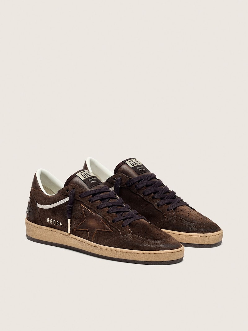 Golden Goose - Ball Star pour femme en cuir velours marron avec &eacute;toile et contrefort en cuir marron in 