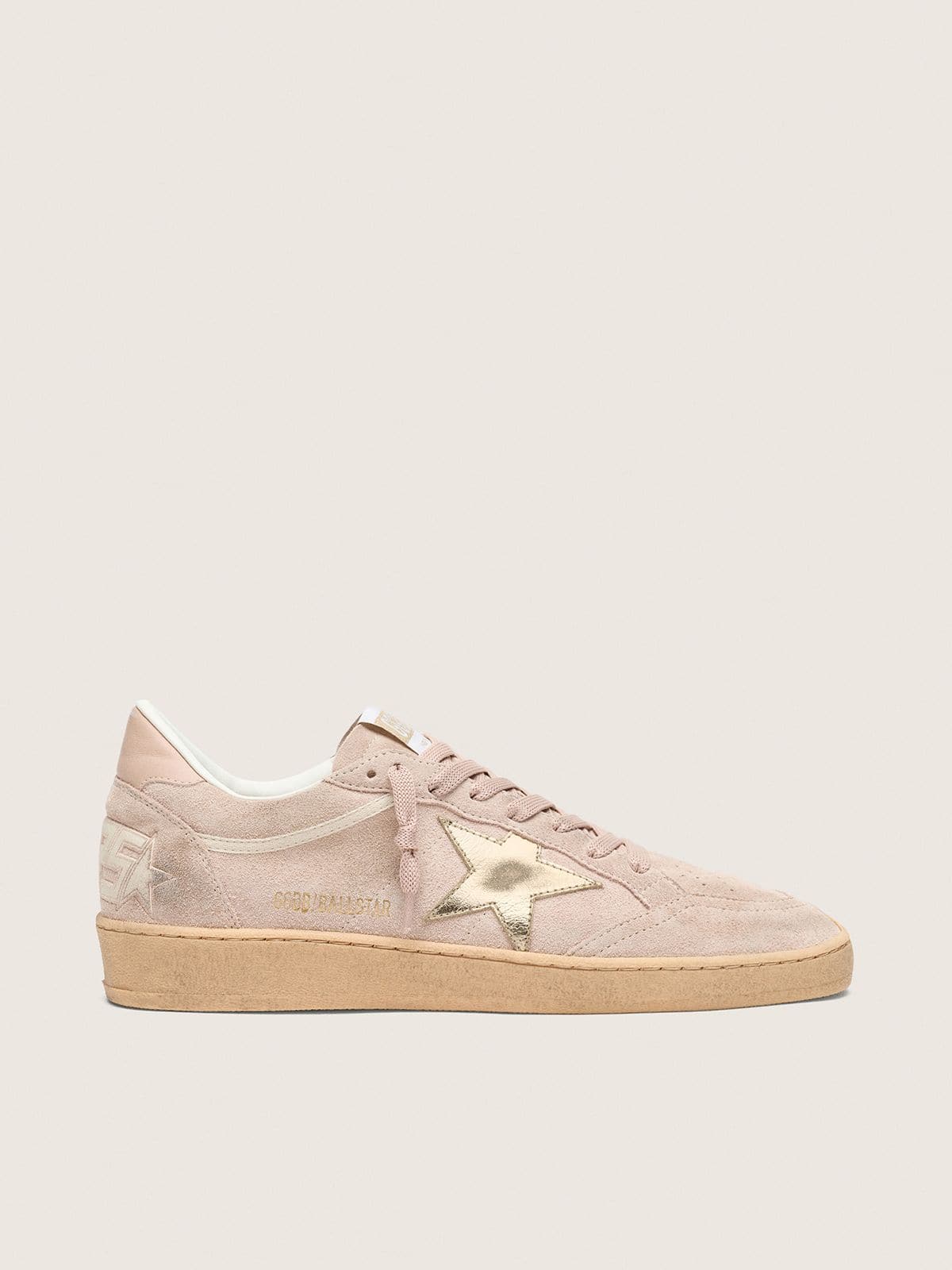 Golden Goose - Ball Star donna in suede rosa cipria con stella laminata oro in 