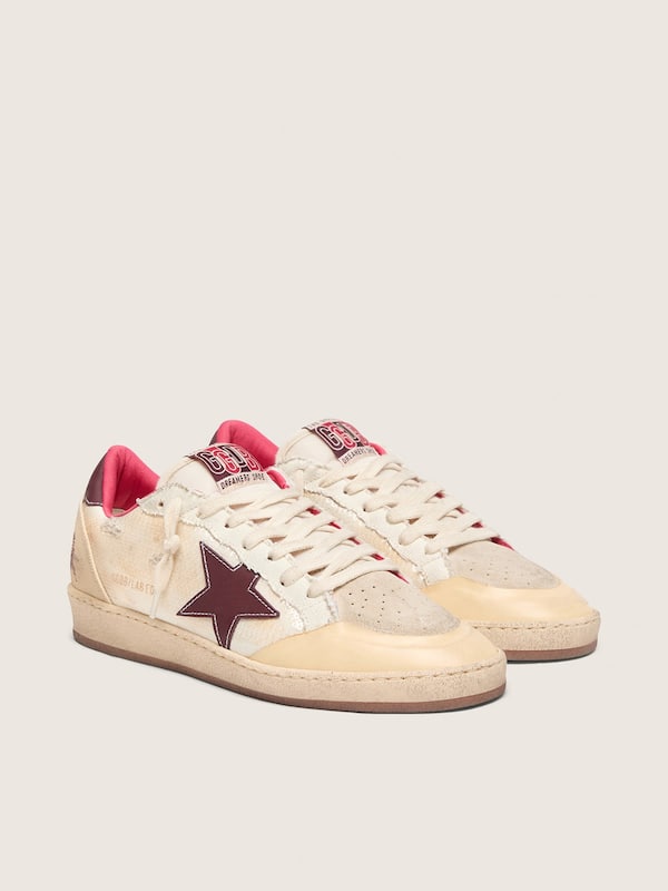 Golden Goose - Ball Star femme LAB en sequins beige avec &eacute;toile bordeaux in 