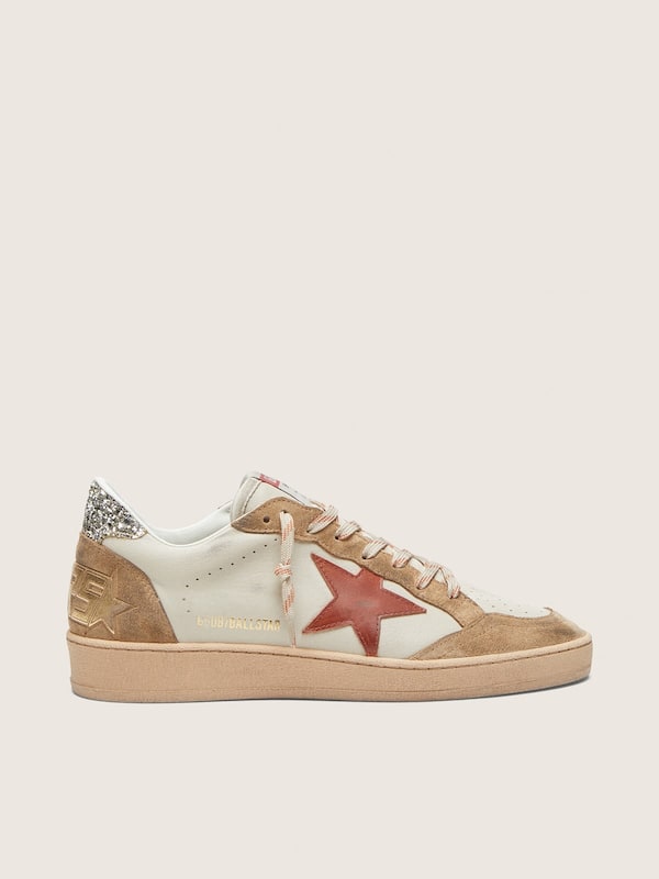 Golden Goose - Women&rsquo;s Ball Star in cream leather with brick-red leather star and suede inserts in 