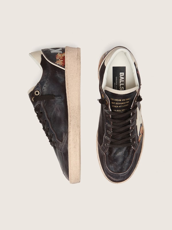 Golden Goose - Ball Star LTD donna in nappa ebano con stella bianca con ricamo multicolor in 