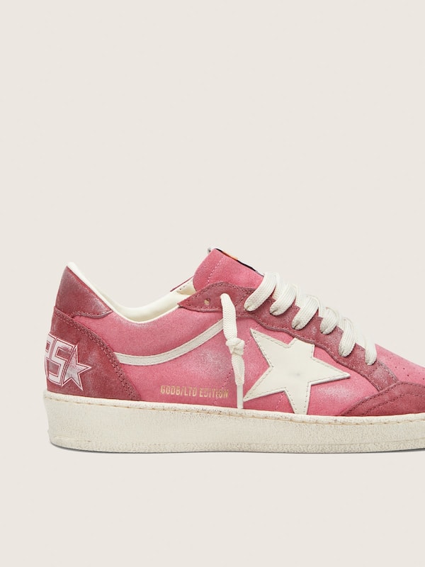 Golden Goose - Women&rsquo;s Ball Star LTD in pink suede with cream leather star and red suede inserts in 