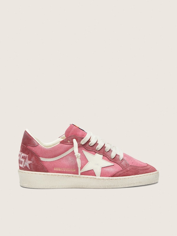 Golden Goose - Women&rsquo;s Ball Star LTD in pink suede with cream leather star and red suede inserts in 