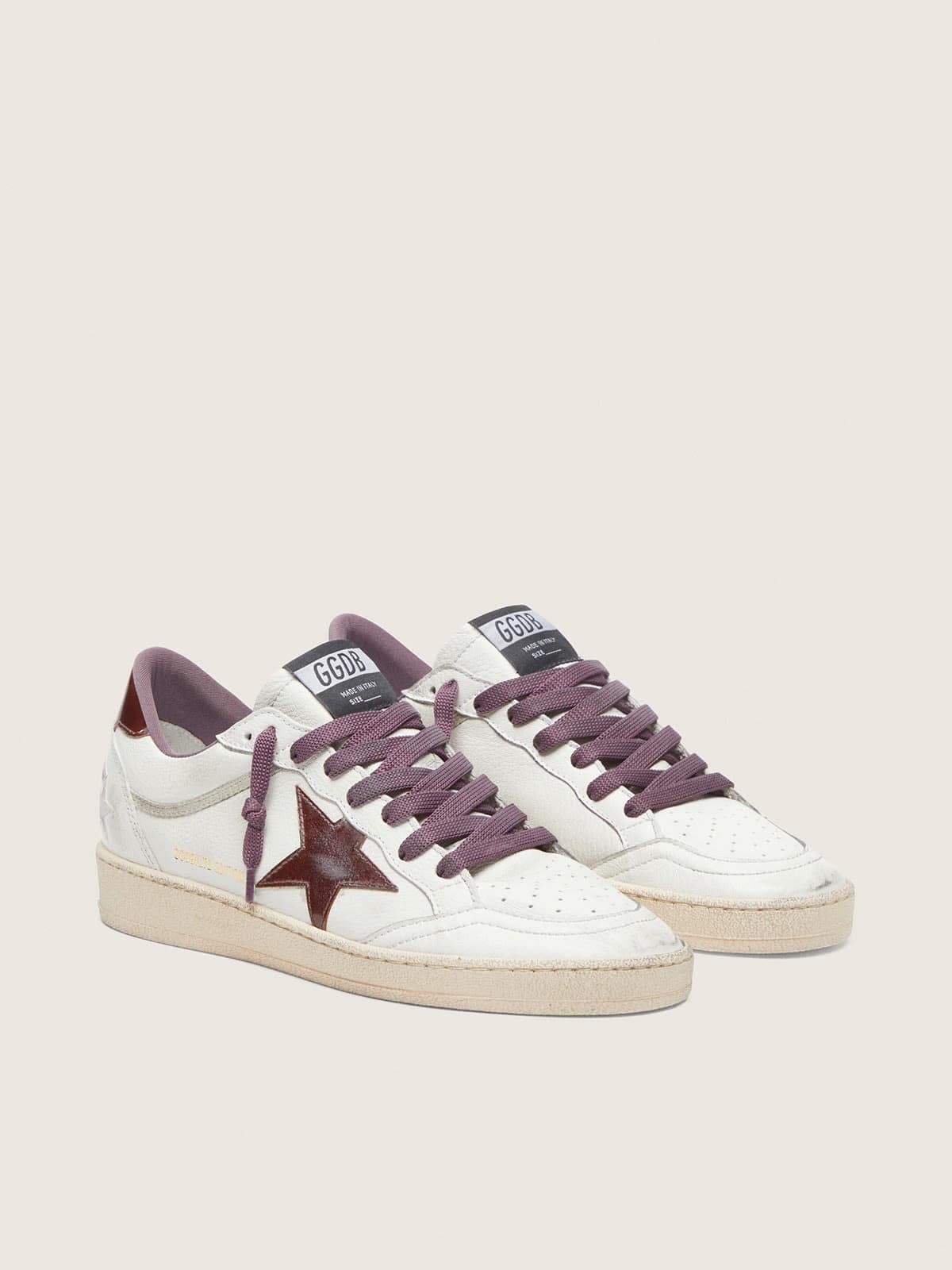 Women&rsquo;s Ball Star LTD in white leather with burgundy leather star