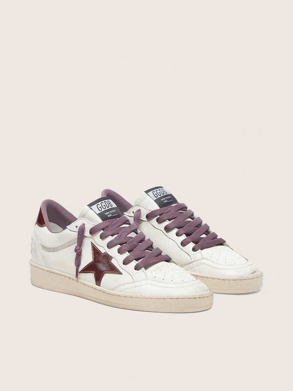 Golden Goose - Women&rsquo;s Ball Star LTD in white leather with burgundy leather star in 