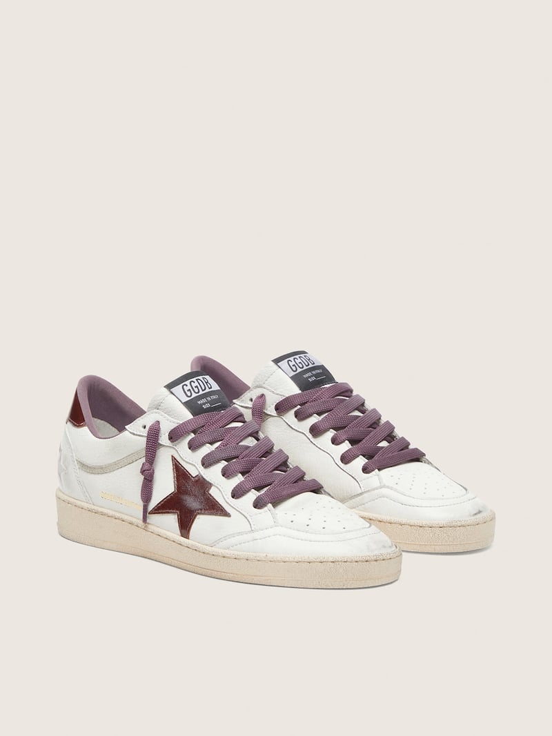 Golden Goose - Women's Ball Star LTD in white leather with burgundy star in 
