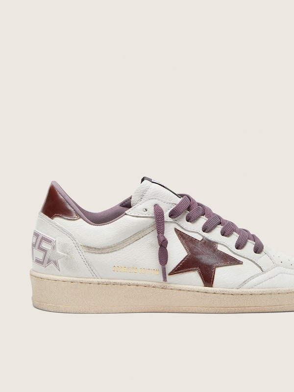 Golden Goose - Women&rsquo;s Ball Star LTD in white leather with burgundy leather star in 