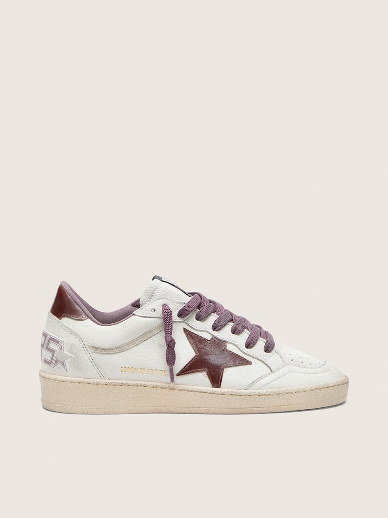 Women&rsquo;s Ball Star LTD in white leather with burgundy leather star