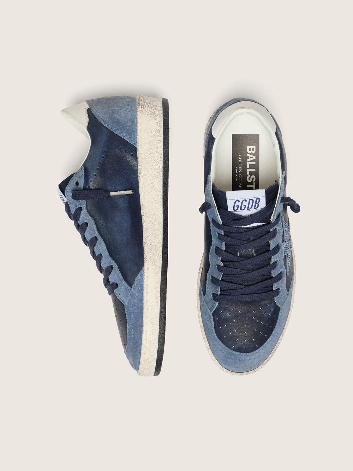 Golden Goose - Women&rsquo;s Ball Star LTD in dark blue leather with light blue Swarovski crystal star and suede inserts in 