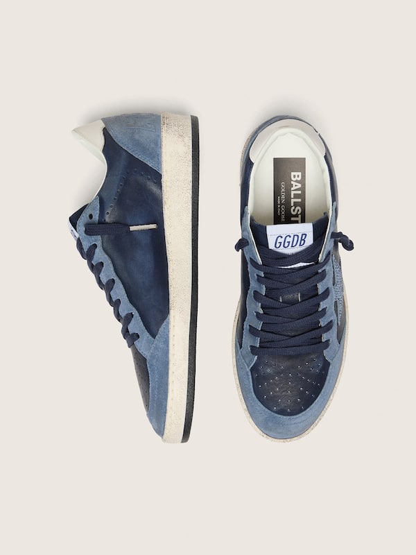 Ball Star LTD Damen aus dunkelblauem Leder mit Stern aus azurnen Swarovski-Kristallen und Suede-Eins&auml;tzen